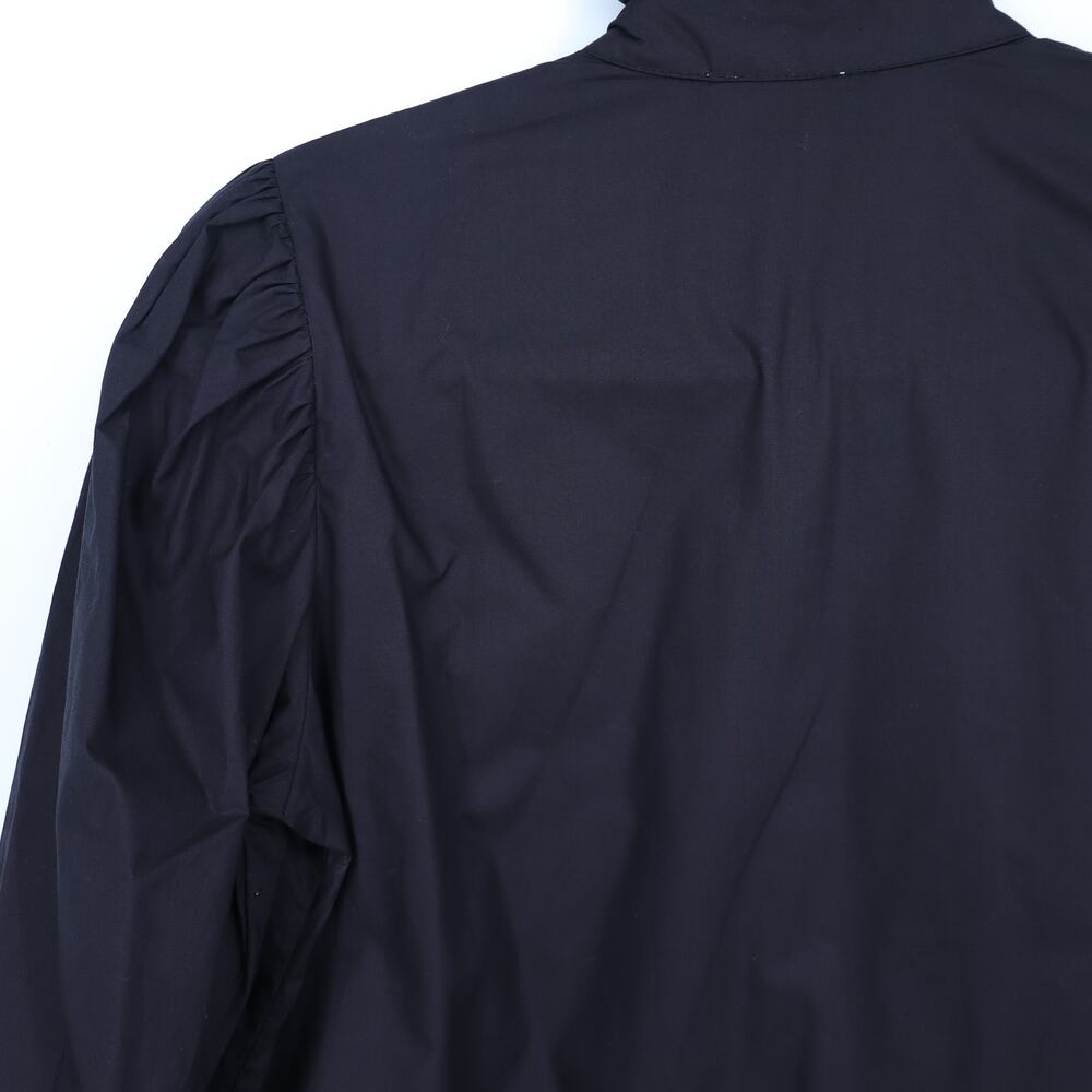 Mille Jolie Top Black Cotton Poplin Blouse Ruffled Bib Button Front Women's XS - Picture 7 of 10